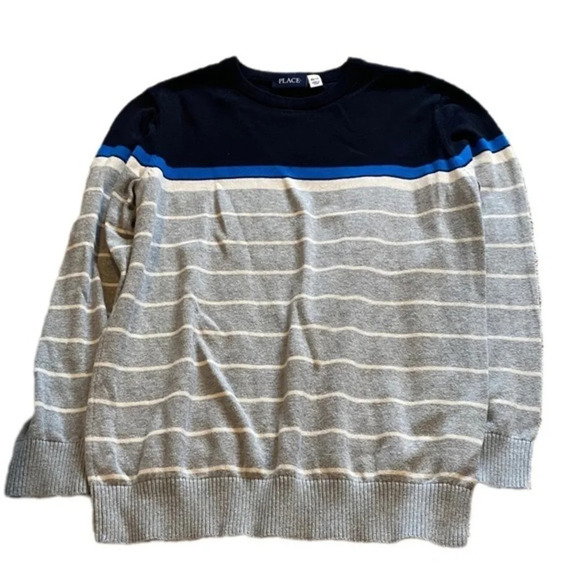 Navy and Gray Striped XL Crew neck Sweater​ - Picture 1 of 3